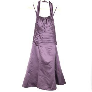 Alexia II lavender satin halter sequined formal cocktail midi dress size 10 B101